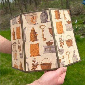 Vintage MCM Octagonal Early American Americana Colonial Style Fabric Lampshade